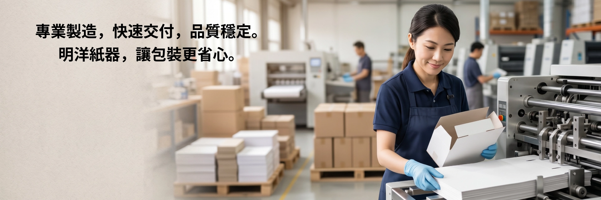 專業製造，快速交付，品質穩定。 明洋紙器，讓包裝更省心。